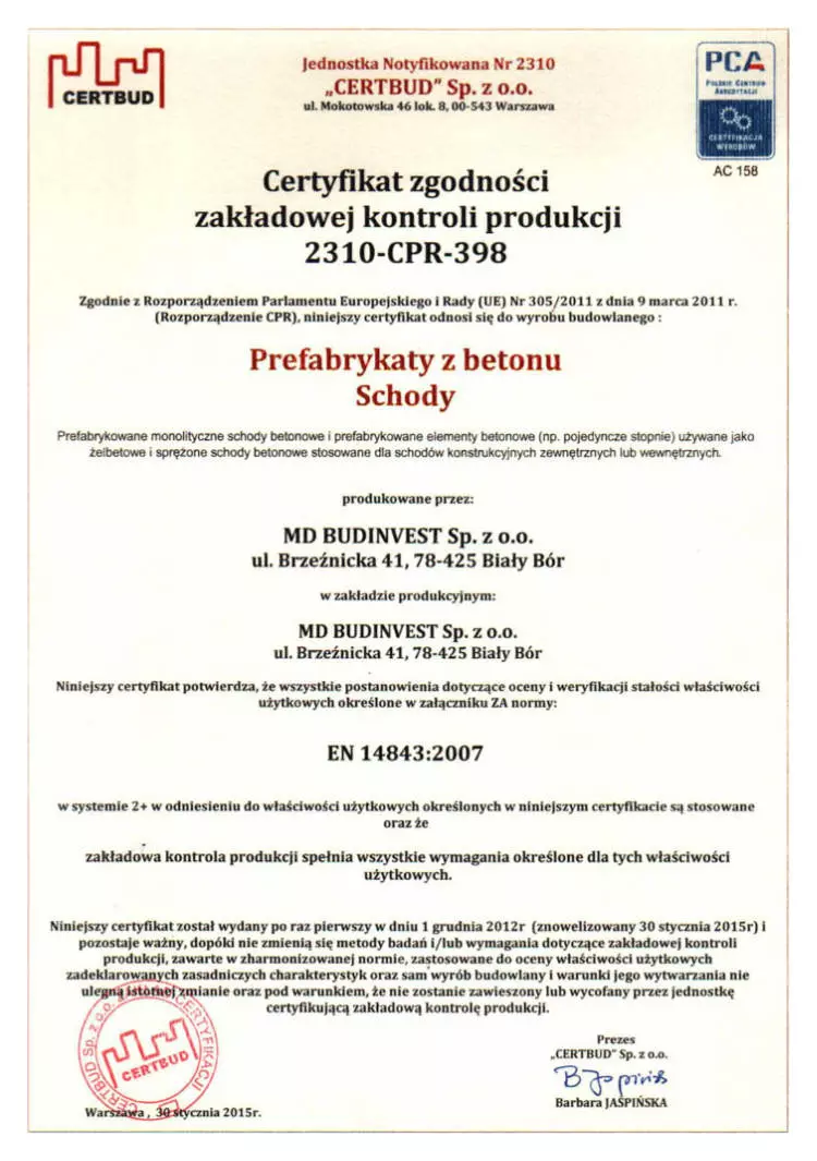 Budinvest Produkcja Materialow Budowlanych Certyfikat 02